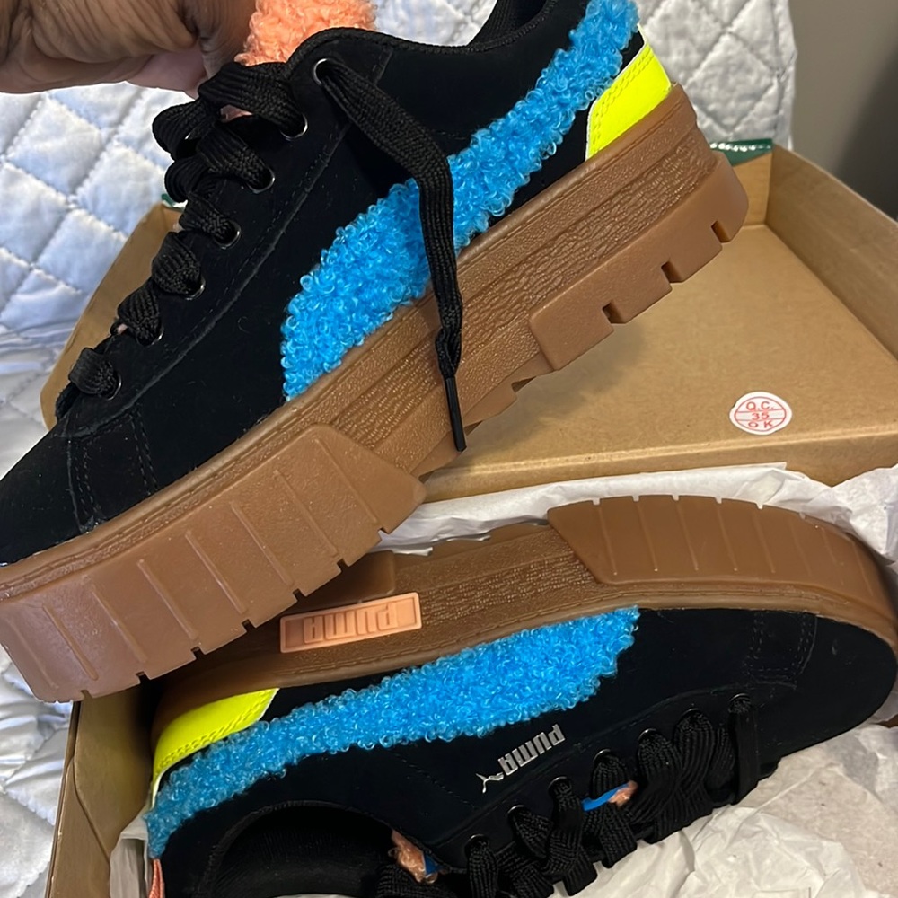 Puma Black and Blue Platform Shoes with Chunky Sole